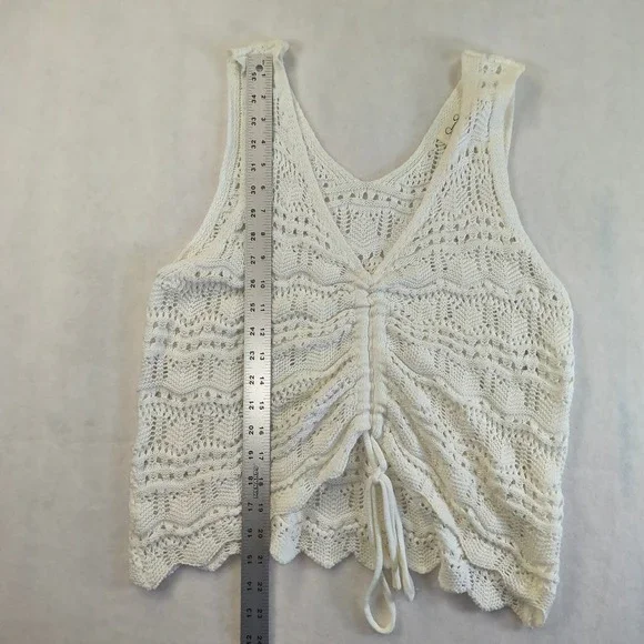 Jessica Simpson Crochet Knit Tank Top Cream Boho Drawstring Beachy Chic L - Picture 8 of 9
